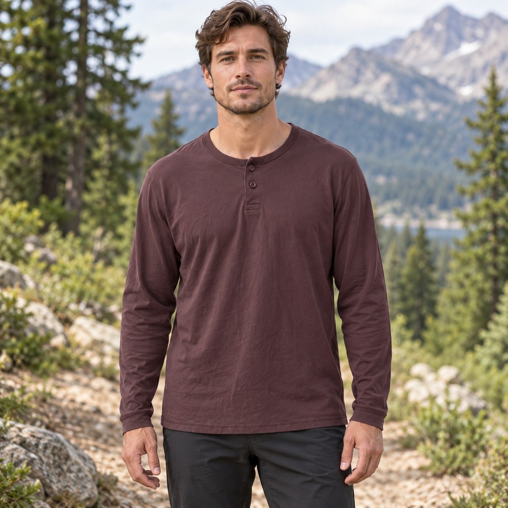 Levi's Men's XL Burgundy Henley Shirt Long Sleeve Cotton Gorpcore Casual